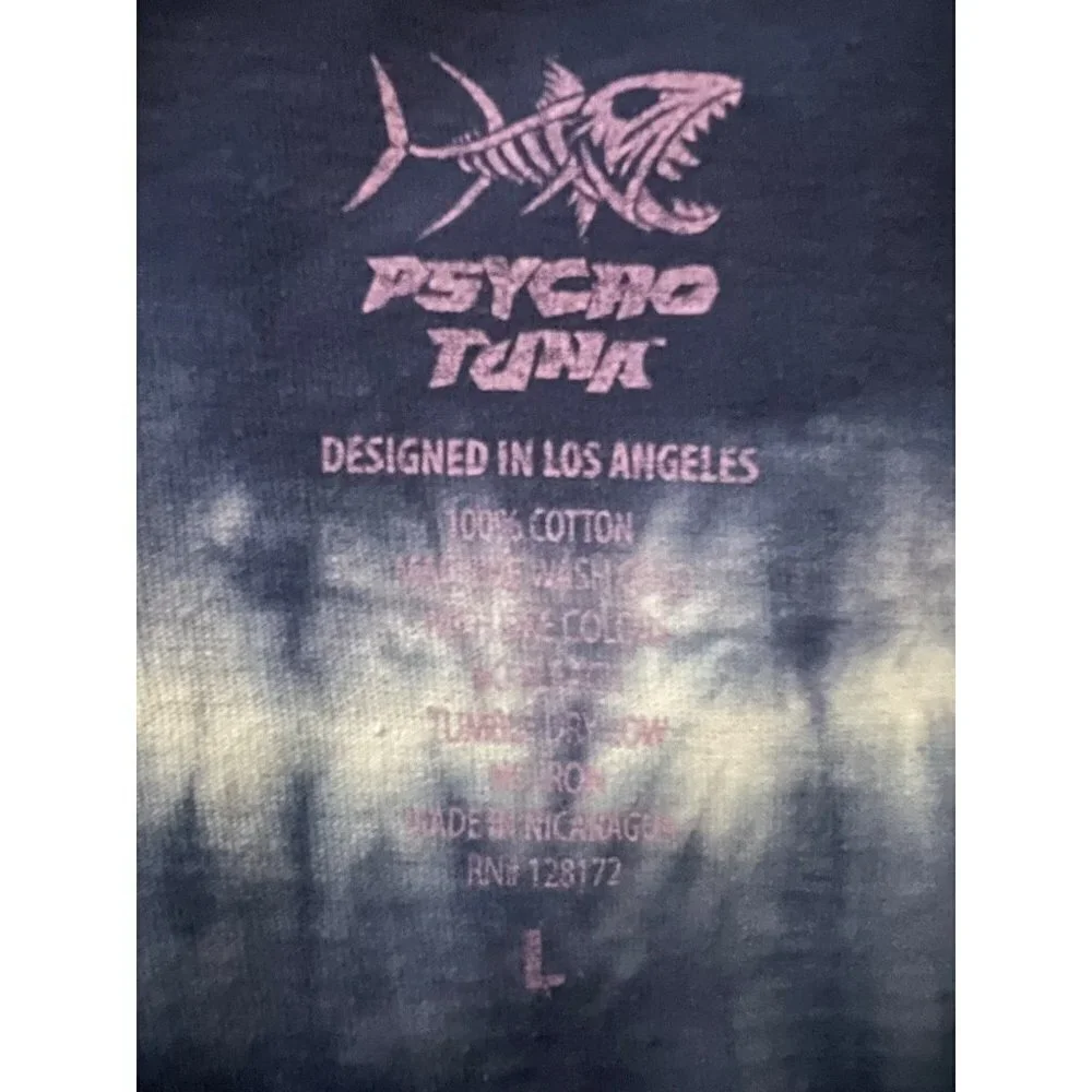 Psycho Tuna Mens Blue Floral Tie Dye Graphic Tiki T-Shirt Large All Over Print - Picture 6 of 6